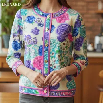 [컨디션 최상] 레오나르 꽃무늬 골드 버튼 가디건 아이보리 M 사이즈