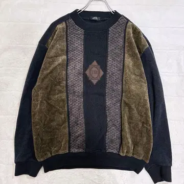 90년대 빈티지 배색 니트 L 블랙 카키 루즈핏 스트릿