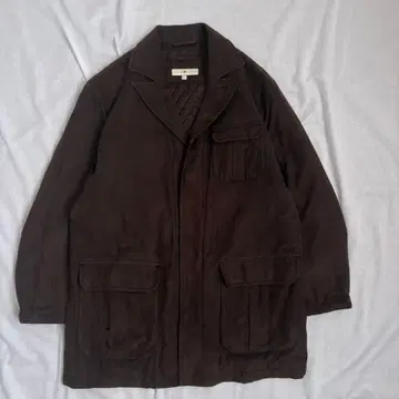 스웨이드 느낌 롱 코트 퀼팅 안감 체크 페이드 구제 의류 L 남성용