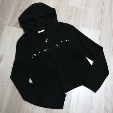 후드 부착 블랙 니트 가디건