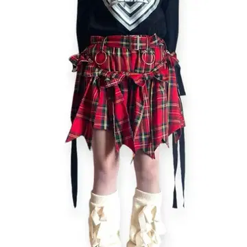 [ 새상품급 ] HEIHEI 리본 숏팬츠 타탄 체크 빨간색