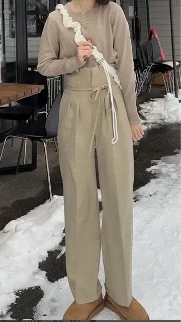 eaphi 벨트 리본 하이웨이스트 팬츠