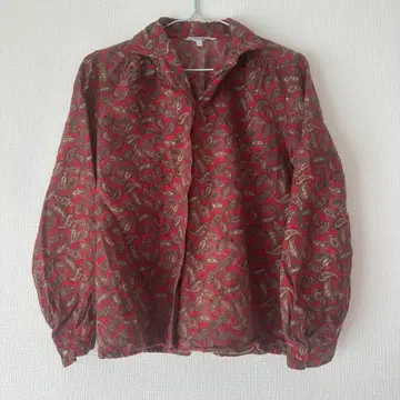 페이즐리 무늬 긴팔 셔츠 블라우스 상의 빨간색 레드 자켓 코트