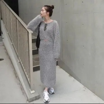 emmi 스커트 셋업 라메 니트 그레이 프리 사이즈