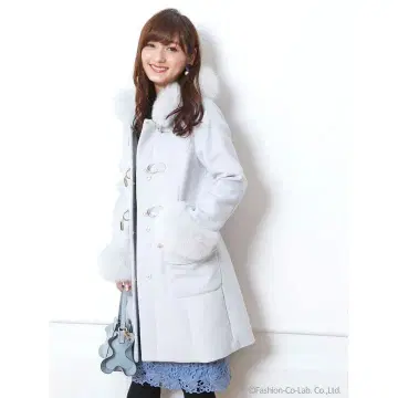 아푸와이저 리셰 비트 부착 퍼 더플 코트 블루 그레이