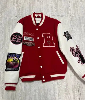 레드 바시티 자켓 RILY 자수 장식 이마이치 류지 초레어