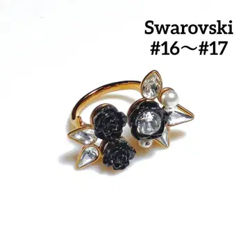 스와로브스키 로즈 & 펄 플라워 모티브 반지 16호~17호