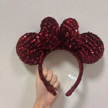 미키 귀 머리띠 빨간색 스팽글