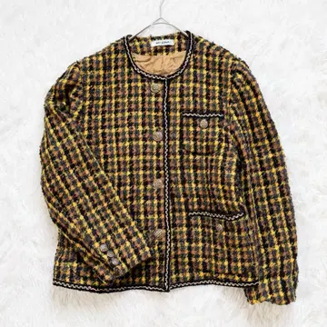 빈티지 트위드 자켓 골드 버튼 노카라 버블 레트로 개성있는