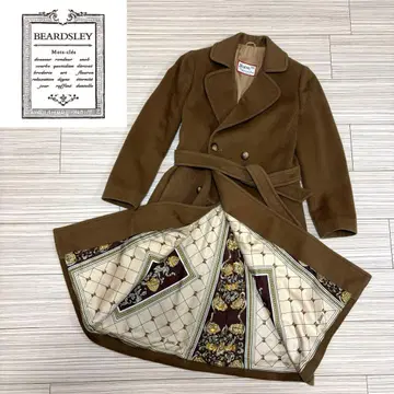 HERNO 양모 캐시미어 안감 올 패턴 실크 롱 코트 카멜