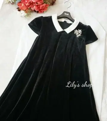 르네 화이트 카라 벨로아 원피스