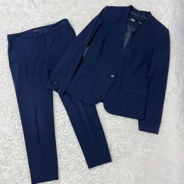 ZARA 수트 노카라 자켓 팬츠 셋업 네이비