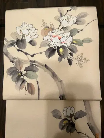 나고야 오비 모란 금채 시오제 낙관