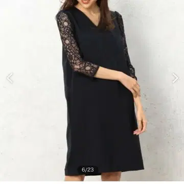 컨디션 최상 그린 라벨 릴랙싱 무릎 기장 원피스 네이비 소매 레이스 M