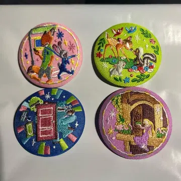 동물 캐릭터 자수 핀 배지 4개 세트