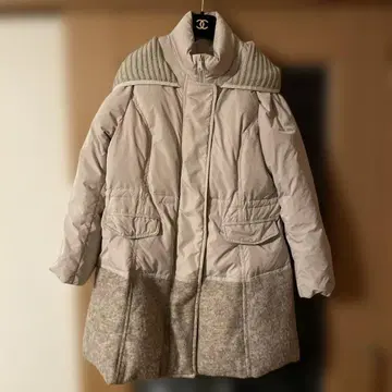 부티크 에코 후디드 다운 코트 모헤어 이소재 절개 드로 코드