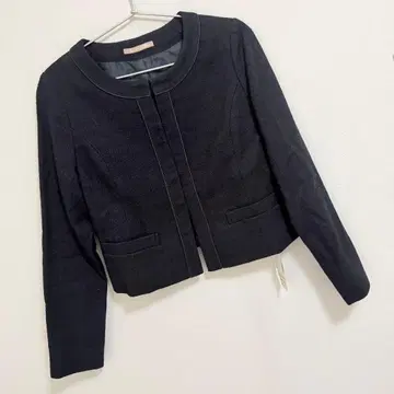 내추럴 뷰티 베이직 라메 루프 트위드 노카라 블루종