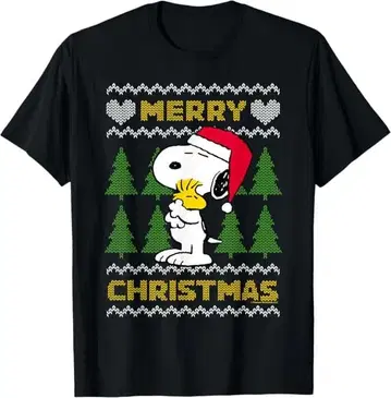 새상품 피넛 스누피 허그 멜리 크리스마스 니트 패턴 T셔츠