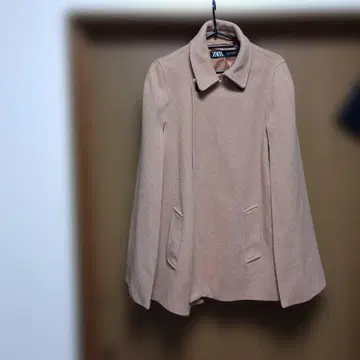 베이지 판초 코트 스탠드 카라 케이프 코트