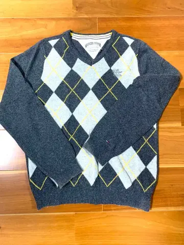 힐피거 데님 남성용 스웨터 M 사이즈 그레이 체크 옐로우 컬러 타미힐피거