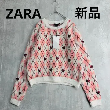 새상품 ZARA 자카드 니트 하트 핑크 아가일 스웨터 겨울