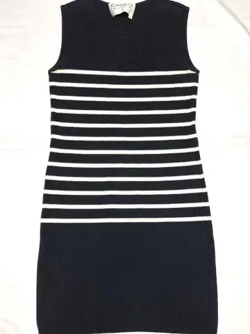 보더 슬리브리스 니트 원피스 네이비 화이트 스트라이프