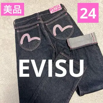 새상품급 에비수 EVISU 데님 핑크 갈매기 스티치 청바지 24인치