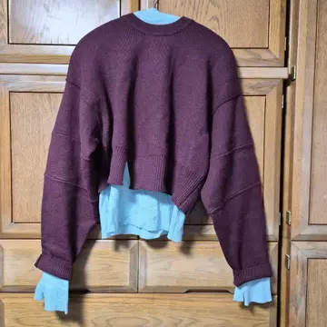 PLUS 버건디 불규칙 헤임 레이어드 니트 세트