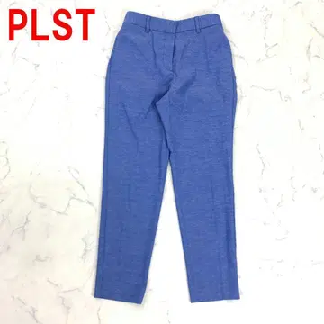 A6086 플라스테 슬랙스 캐주얼 팬츠 면 린넨 파랑 네이비 XS