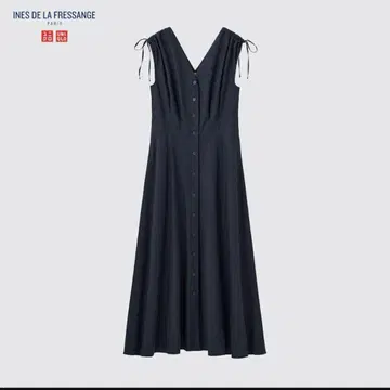 유니클로 이네스 코튼 플레어 V넥 원피스 (슬리브리스) 네이비