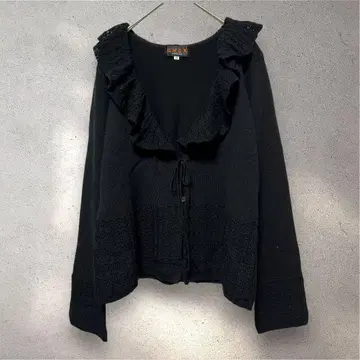 에베크스바이크리치아 F 가디건 니트 프릴 블랙 울