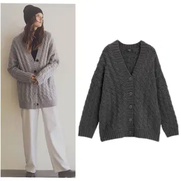 새상품급 띠어리 정가 57,000원 케이블 니트 가디건 차콜