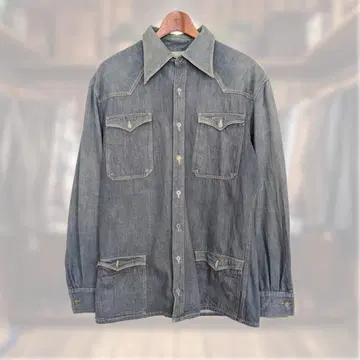 70s? 데님 원단 셔츠 태그 없음 웨스턴 에폴렛 4 포켓