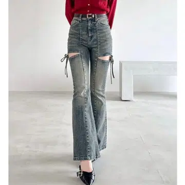 RESEXXY 컷 아웃 리본 데님 팬츠 S 블루