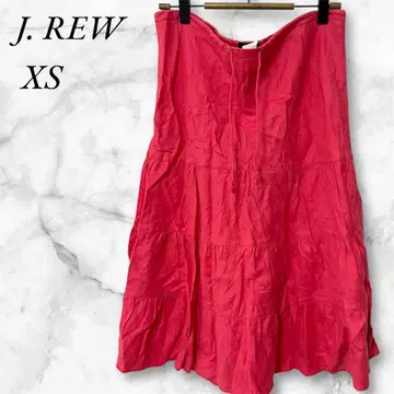 제이크루 캉캉 스커트 린넨 100 종아리 기장 XS 비비드 핑크