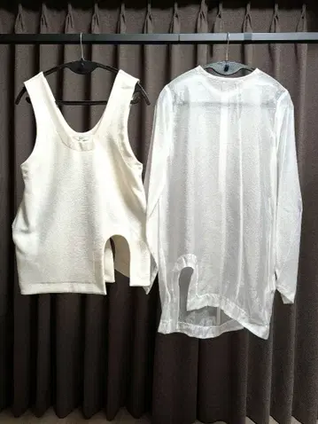 UN3D 화이트 탱크탑과 긴팔 셔츠 세트
