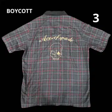 [ y2k ] BOYCOTT 보이콧 체크 셔츠 스컬 자수 반팔