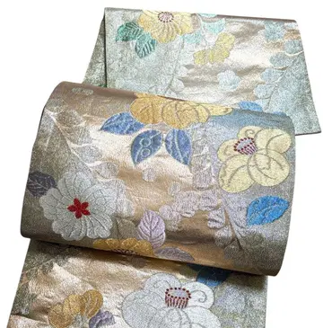 A 197 후쿠로 오비 육통 패턴 금 통 금순수 실크 새상품급 기모노