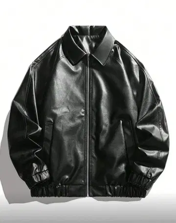 블랙 가죽 자켓 집업
