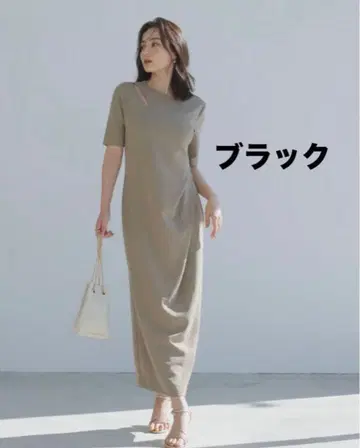 anuans 허리 턱 드레이프 원피스 블랙