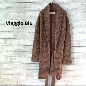 [비아죠 블루] 핑크 계열 니트 롱 가디건 허리 리본 포함