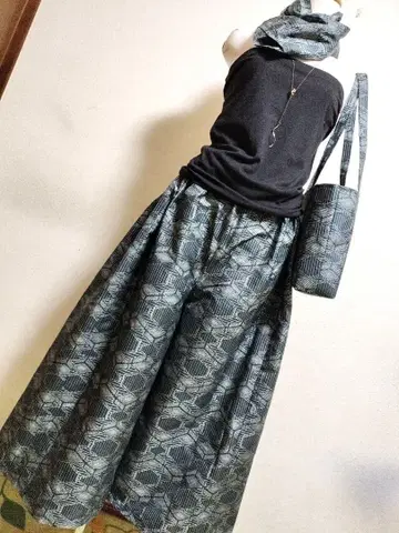 1851 기모노 리메이크 오시마 명주 가우초 팬츠 & 숄더백 + 스톨