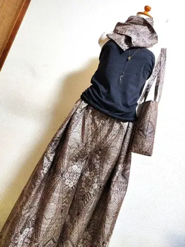 1852 기모노 리메이크 오시마 명주 가우초 팬츠 & 숄더 백 + 스톨