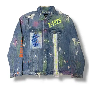 ZARA BTS 윤기 착용 데미지 컬러풀 페인트 데님 자켓 XL