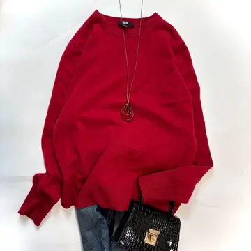 유니클로 캐시미어 니트 캐시미어 100% 크루넥 니트 빨간색 레드 L