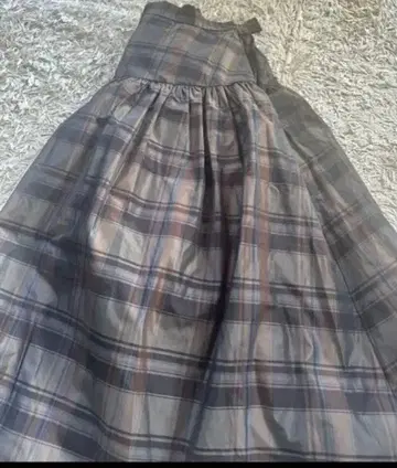 린카블 LINKABLE 체크 무늬 플레어 스커트 (브라운 계열)