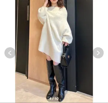 FRAY I.D 라쿤 펄 니트 미니 원피스