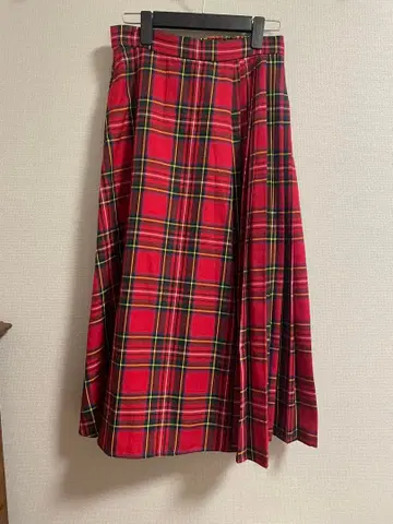 manana suerte 비대칭 체크 플리츠 스커트