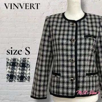 새상품급 VINVERT 트위드 노카라 자켓 캐시미어 혼방 S상당