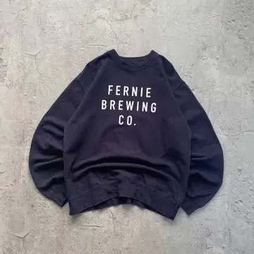 USA 구제 의류 FERNIE BREWING 삼단 프린트 맨투맨 네이비